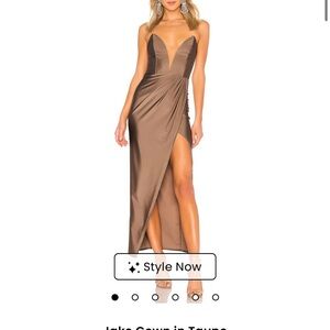 Michael Costello Brown Ruched Slit Gown